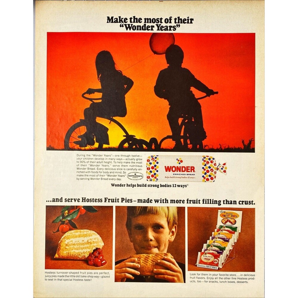 Wonder Bread & Hostess Fruit Pies "Make the Most of their WONDER YEARS" Ad 1967